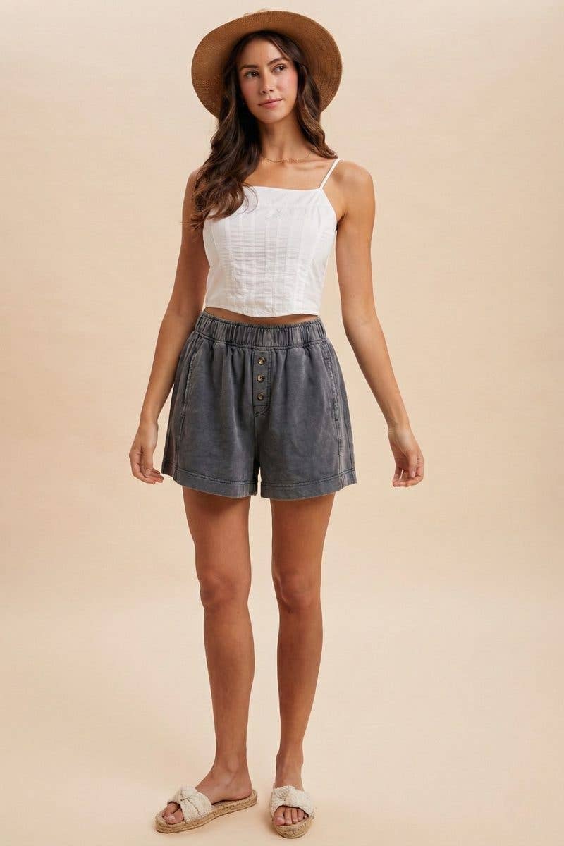 Washed Cotton Button-down Boxer Shorts