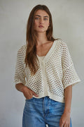 Knit Sweater Cotton See Through V-Neck Cardigan
