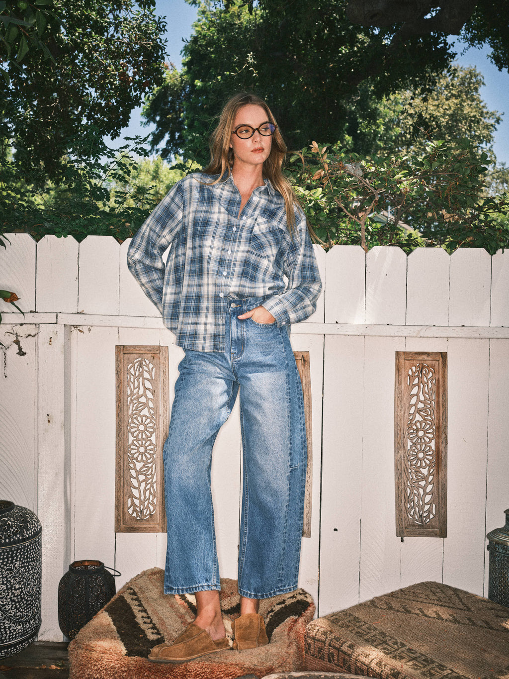 WASHED COTTON PLAID SHIRT