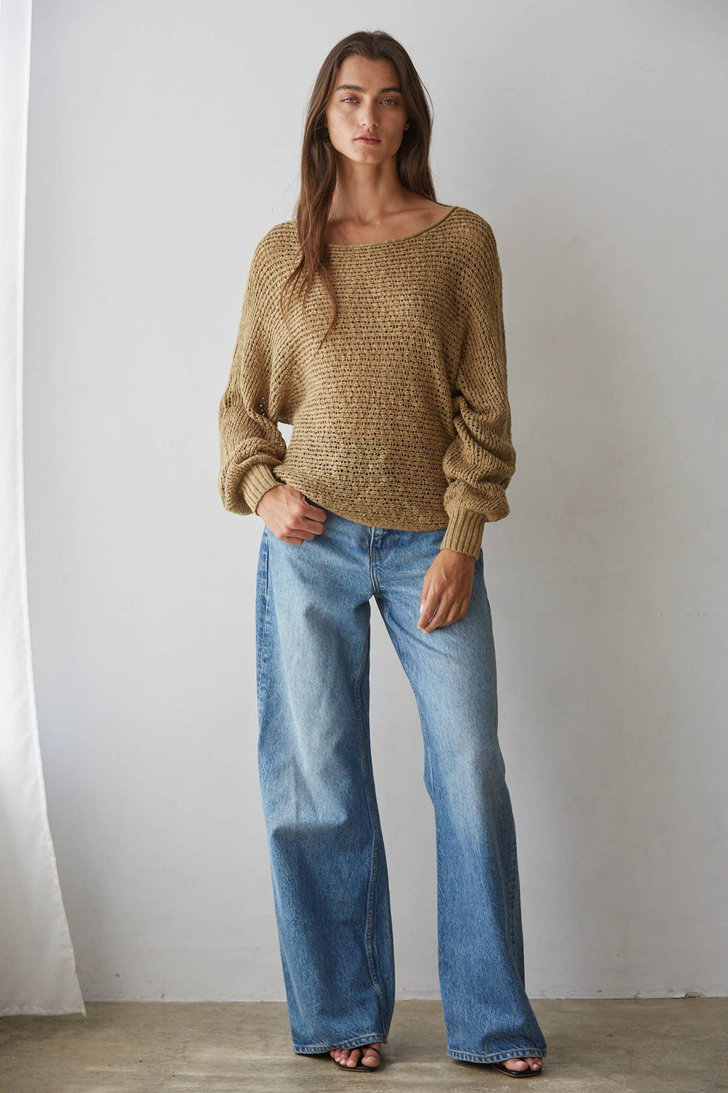 Sweater Knit Crochet Round Neck Long Sleeve Top
