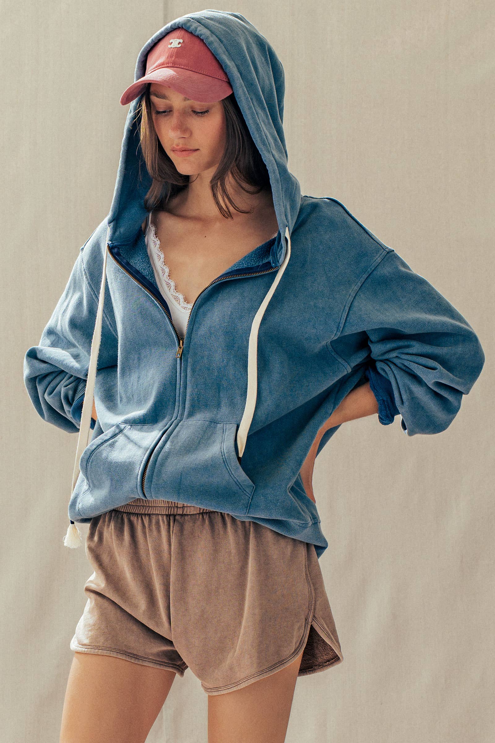 Vintage-Wash Zip-Up Hoodie