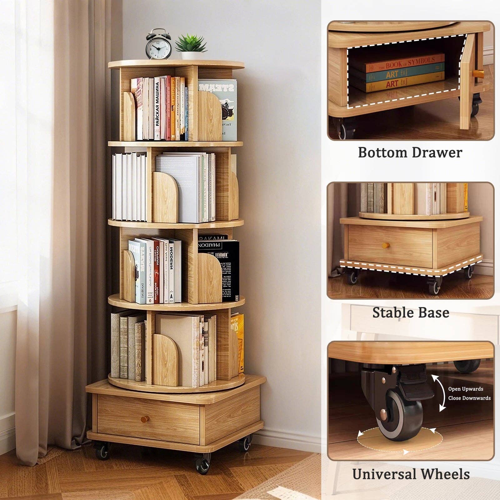Rotating Bookshelf with Drawer
