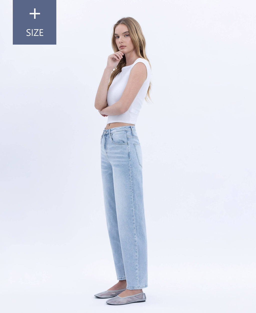 PLUS _ HIGH RISE BARREL LEG JEANS