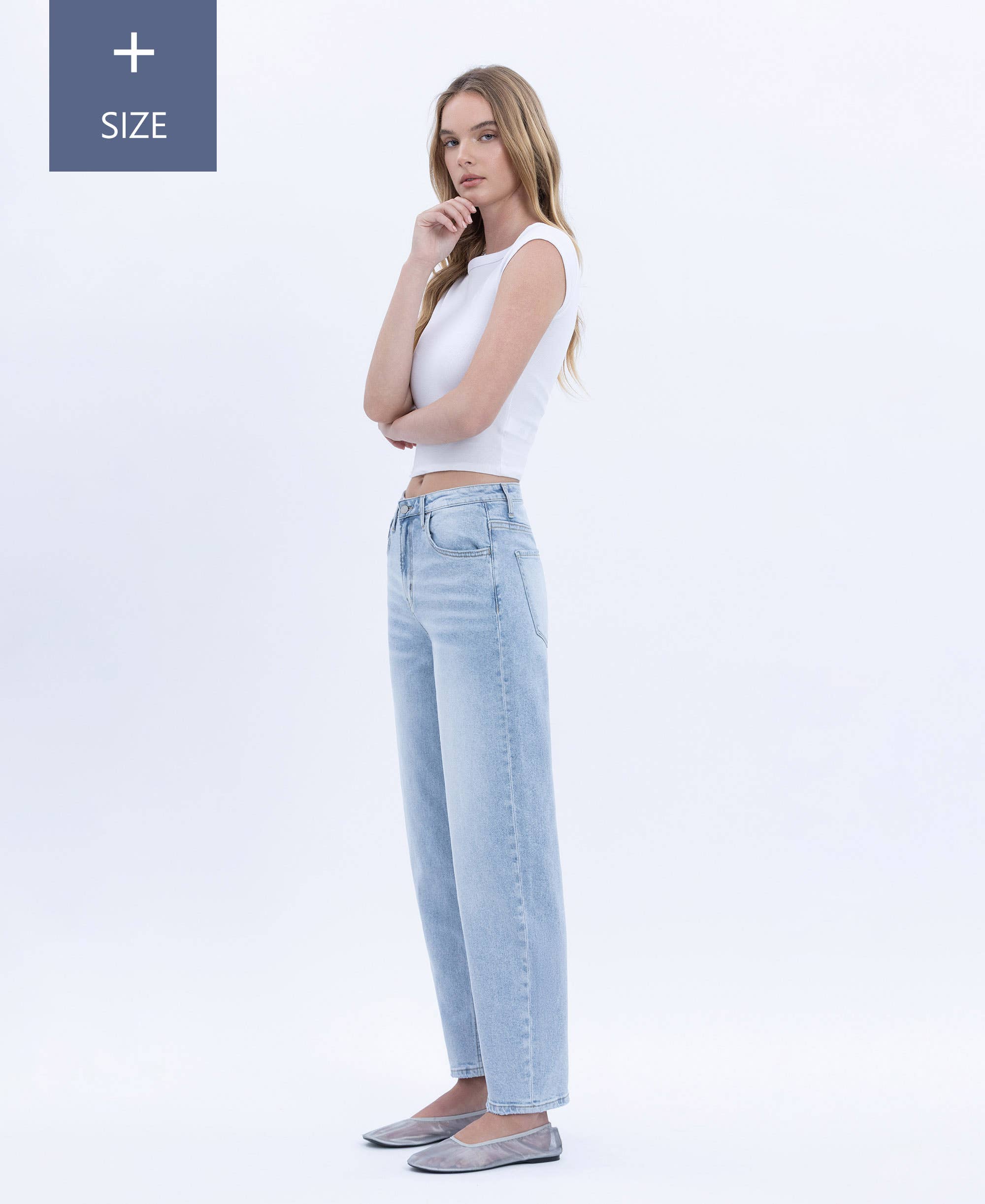 PLUS _ HIGH RISE BARREL LEG JEANS