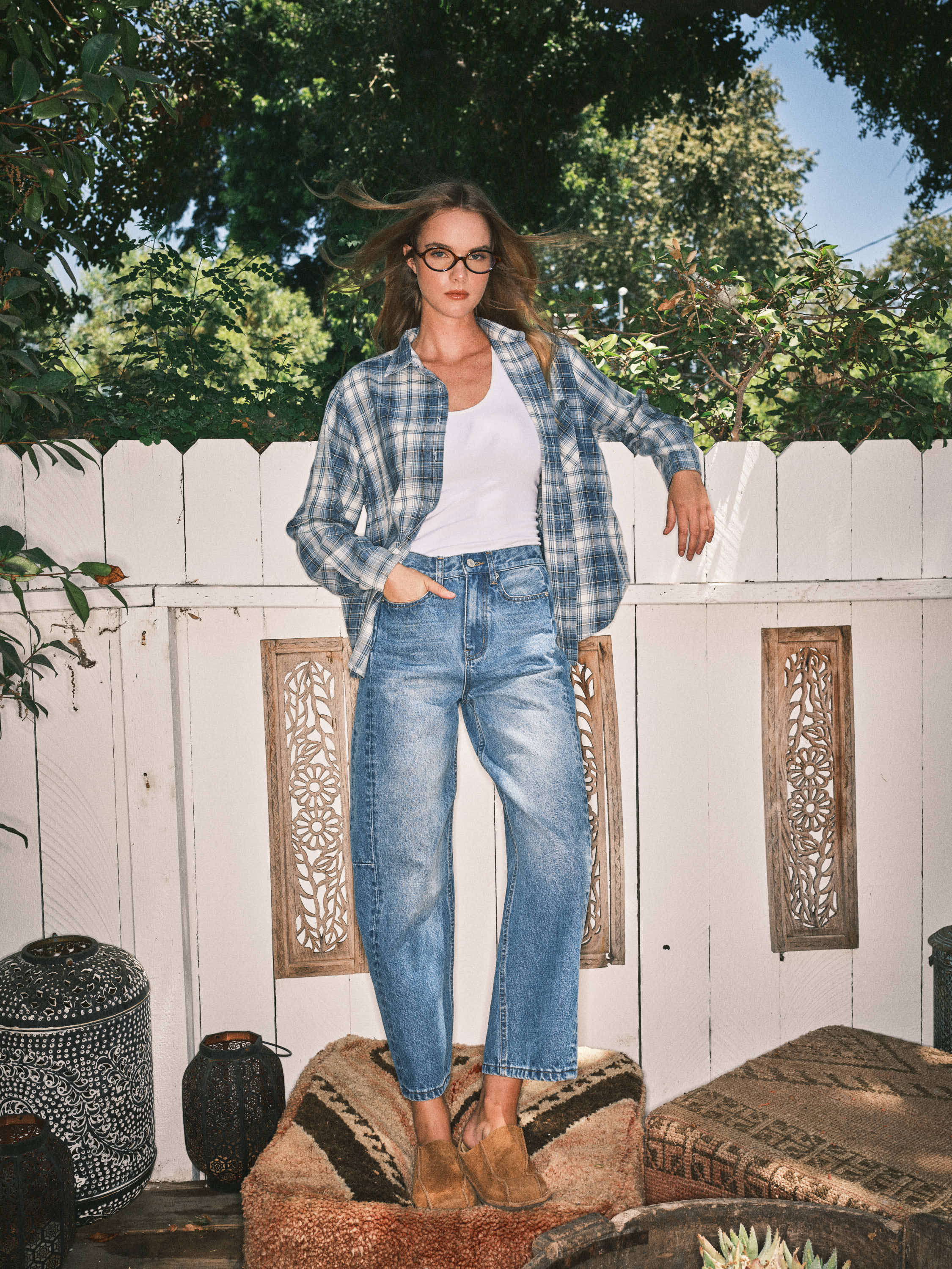 WASHED COTTON PLAID SHIRT