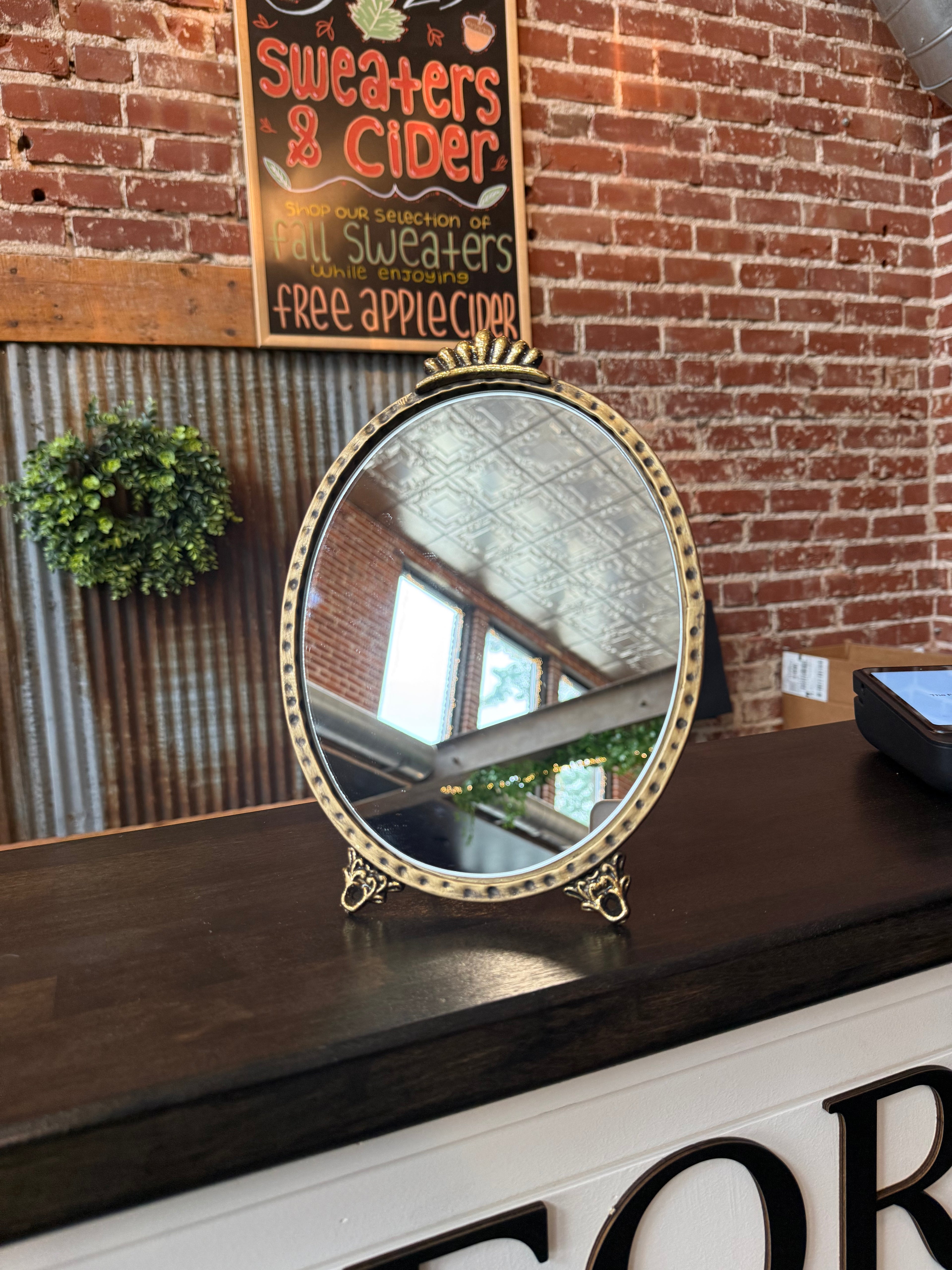 Round Golden Textured Mirror