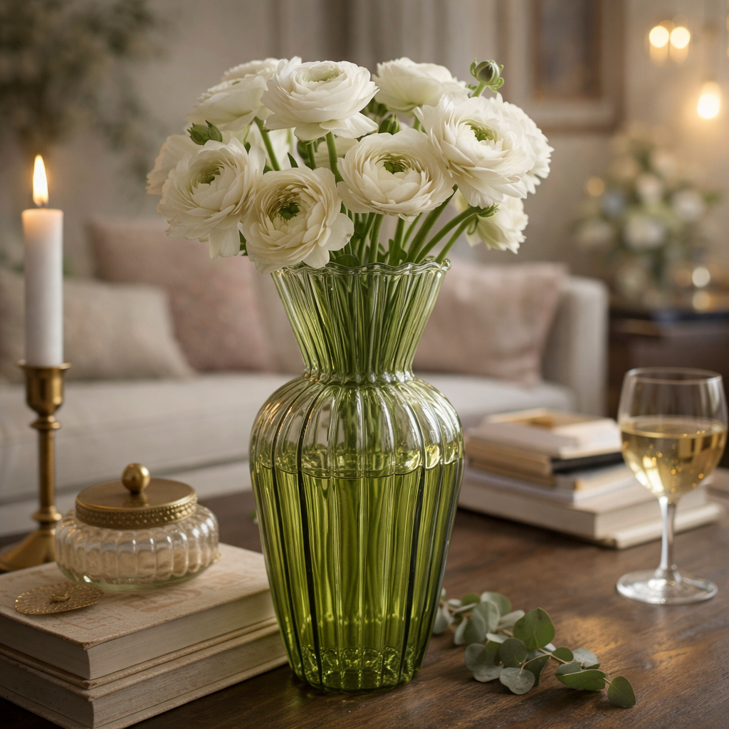 Ribbed Green Vases
