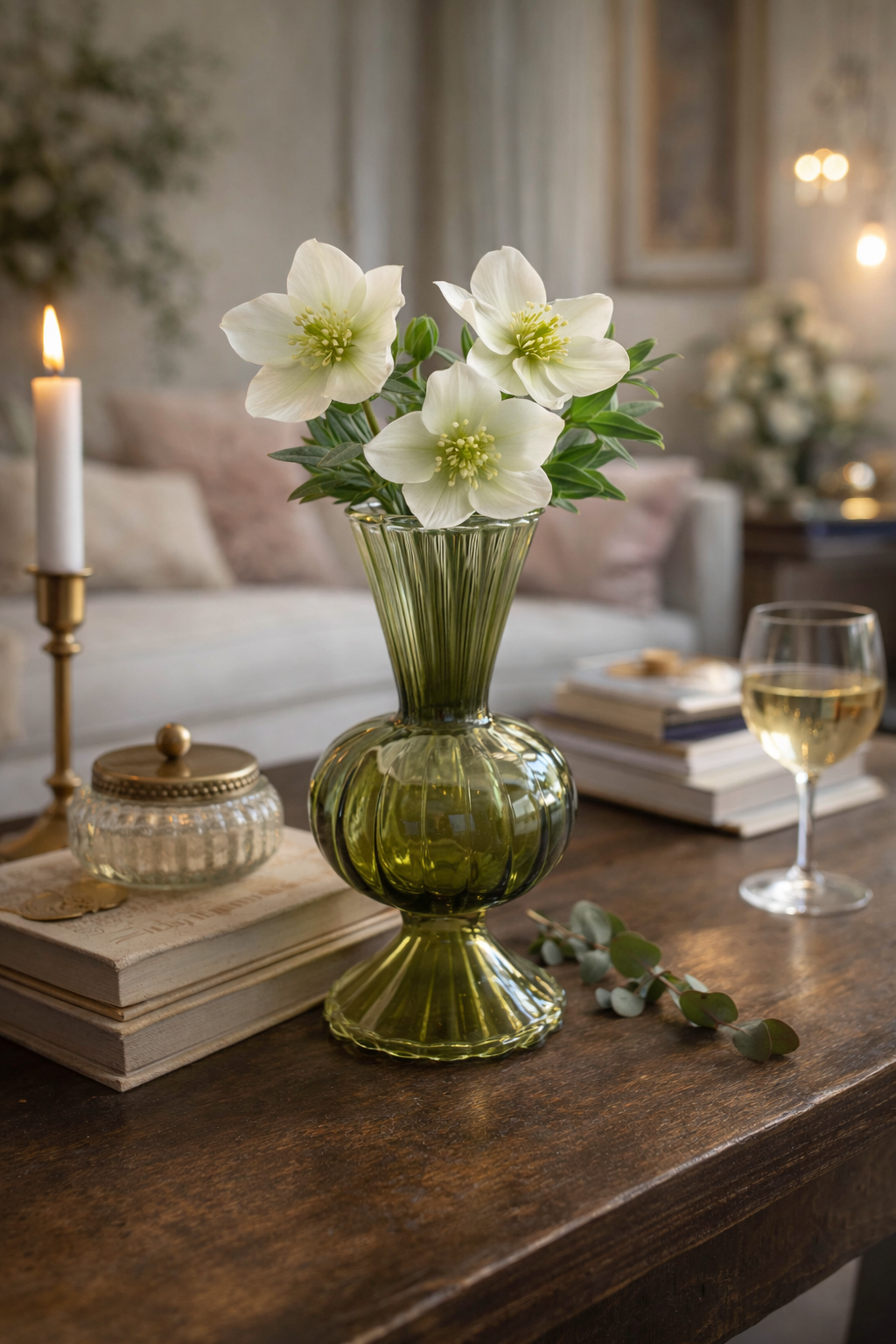 Ribbed Green Vases