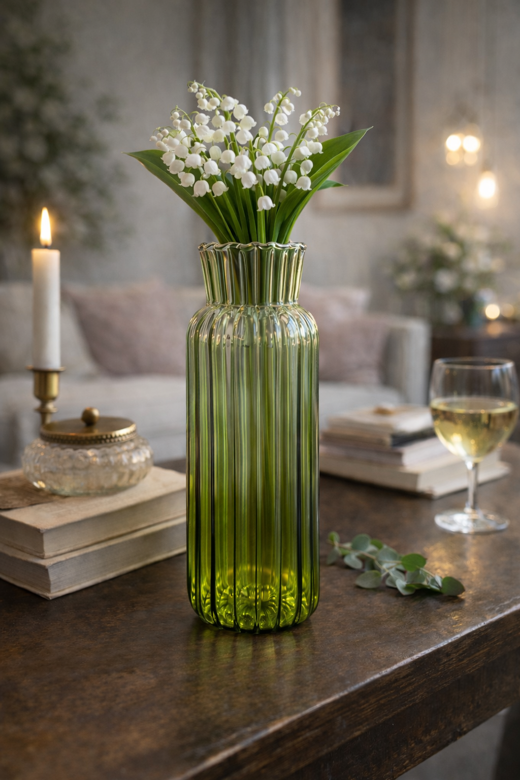 Ribbed Green Vases
