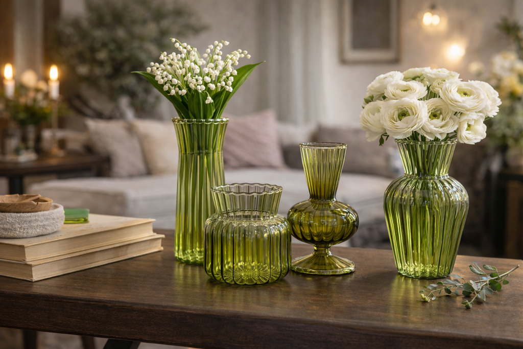 Ribbed Green Vases