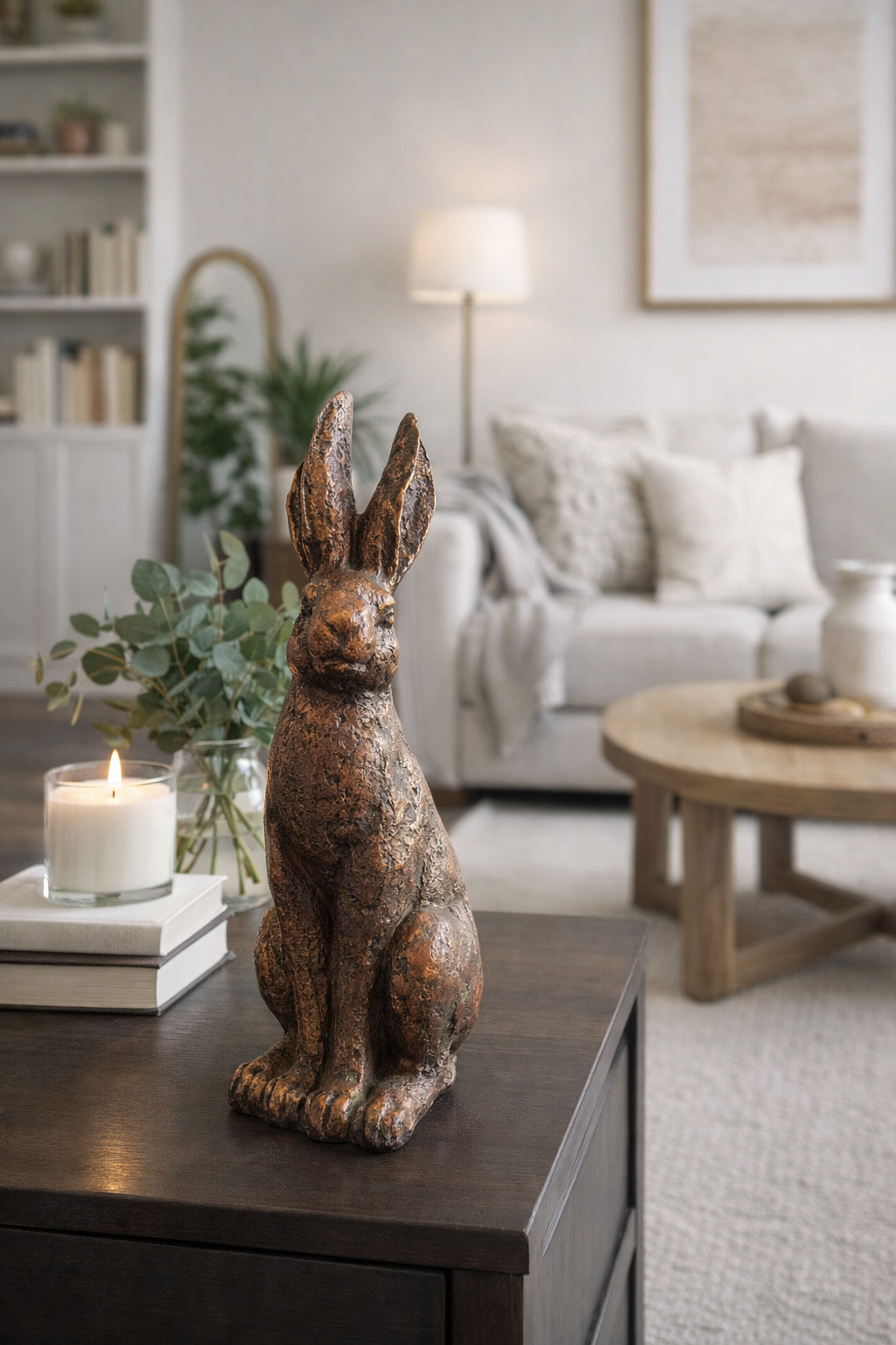Rustic Bronze Rabbit Sculptures