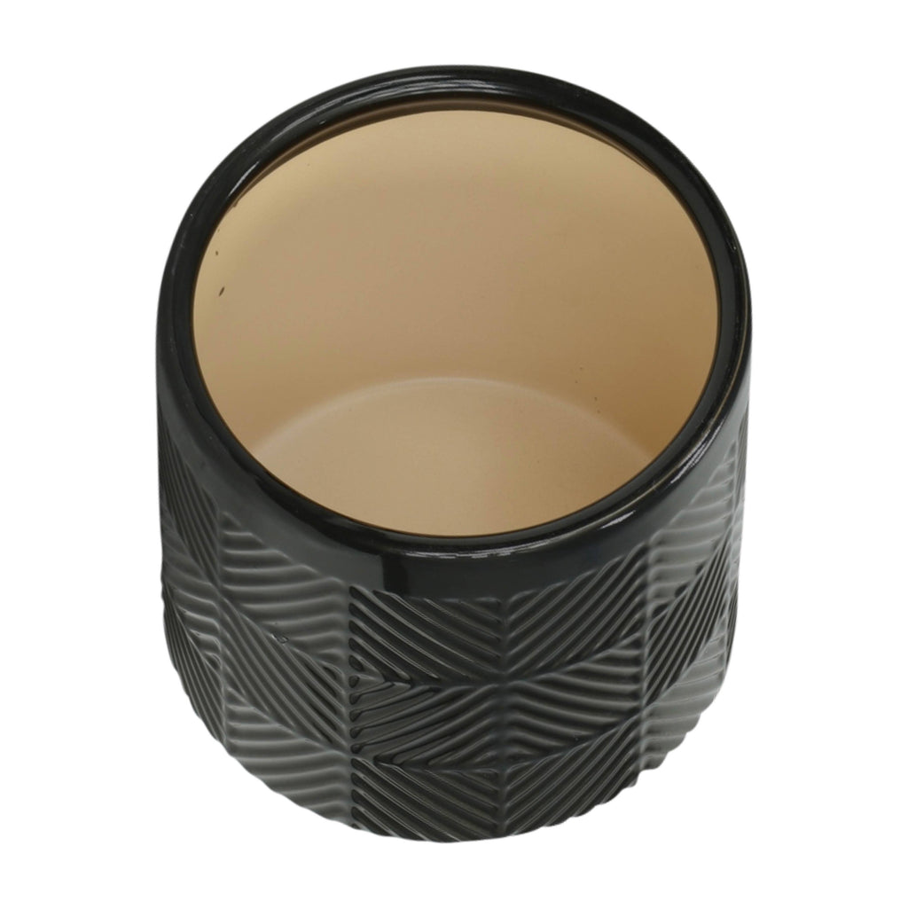 Black Ceramic Round Textured Planter