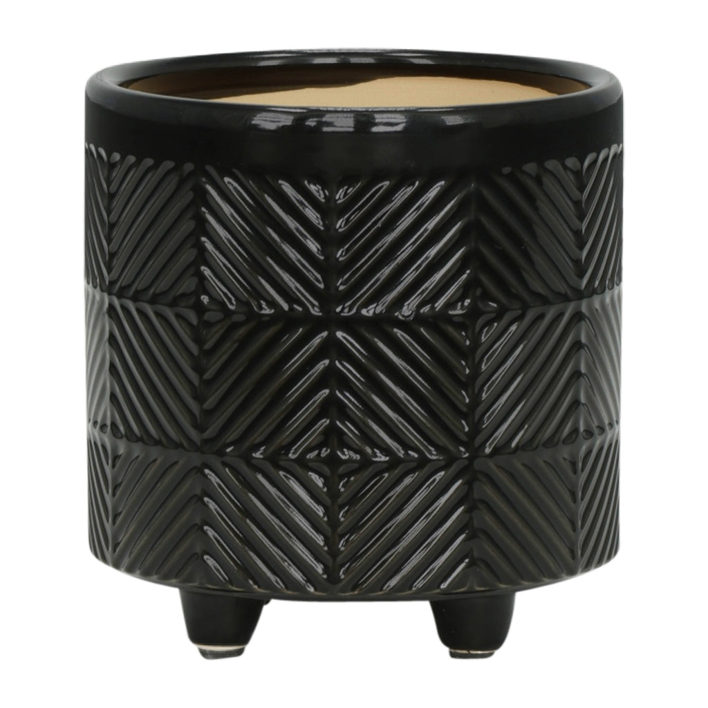 Black Ceramic Round Textured Planter