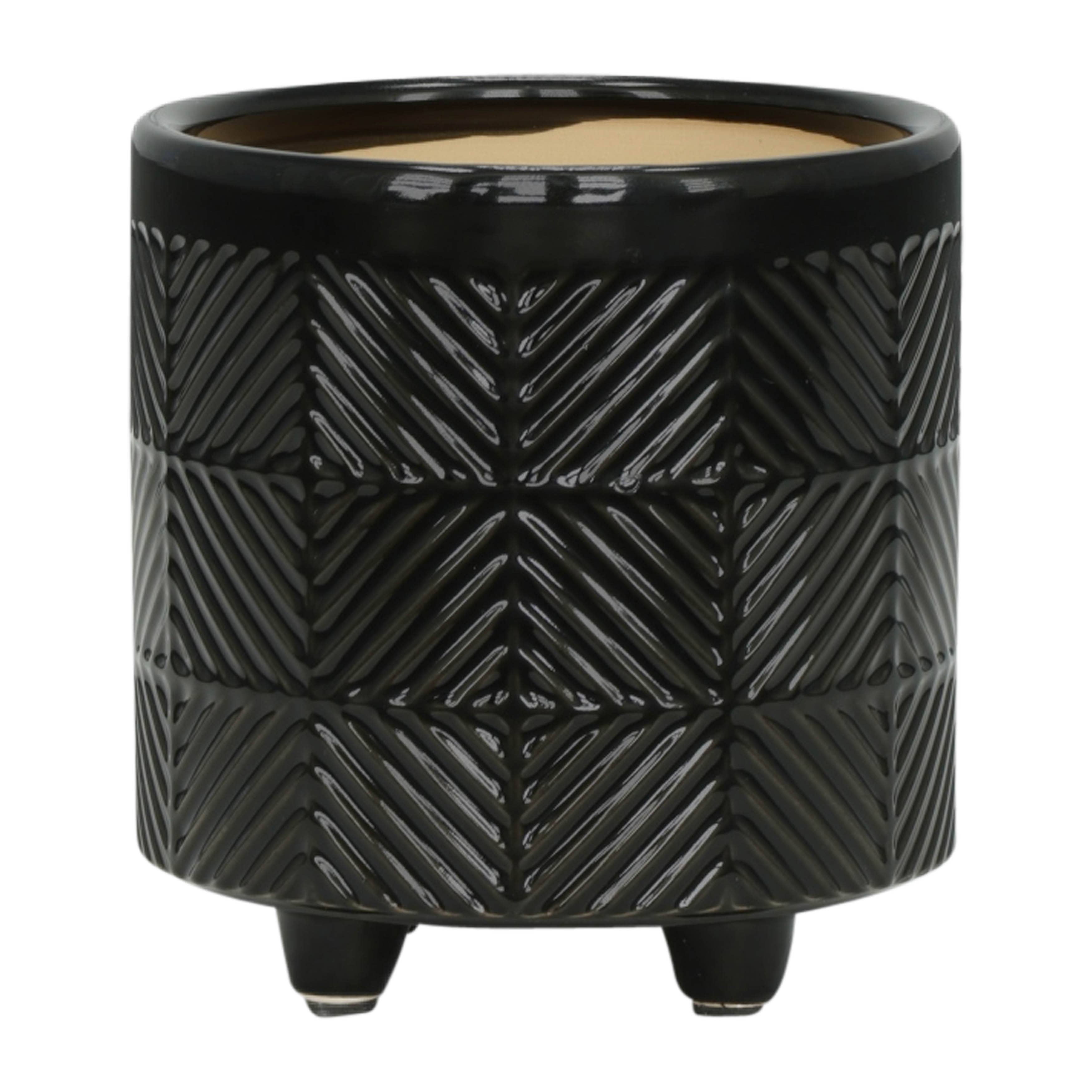 Black Ceramic Round Textured Planter