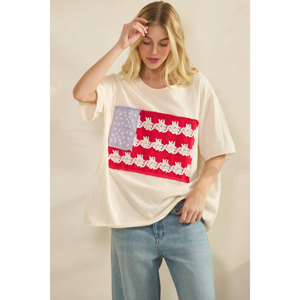 LACE-PATCHED AMERICANA OVERSIZED TEE