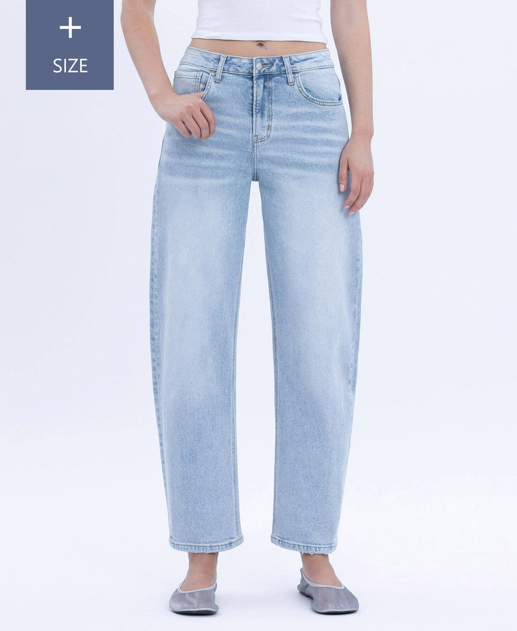 PLUS _ HIGH RISE BARREL LEG JEANS