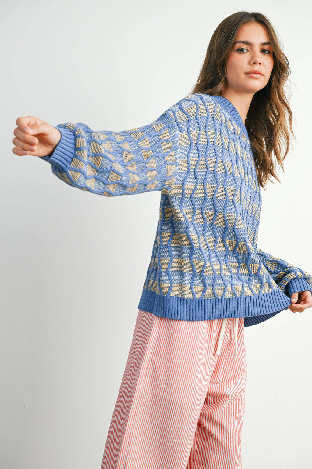 Geometric  Crew Neck Long Sleeve Top - BMW7769