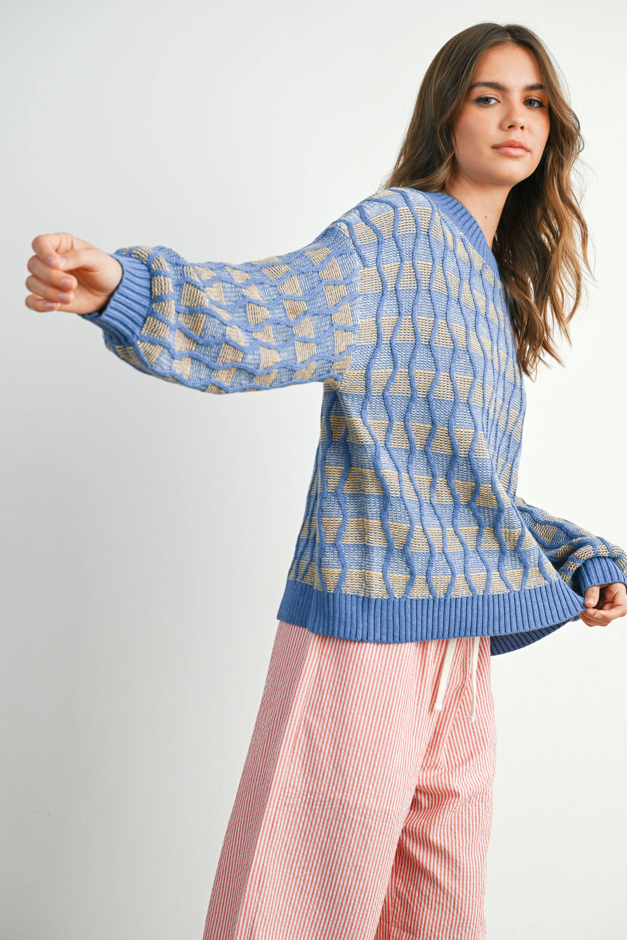 Geometric  Crew Neck Long Sleeve Top - BMW7769