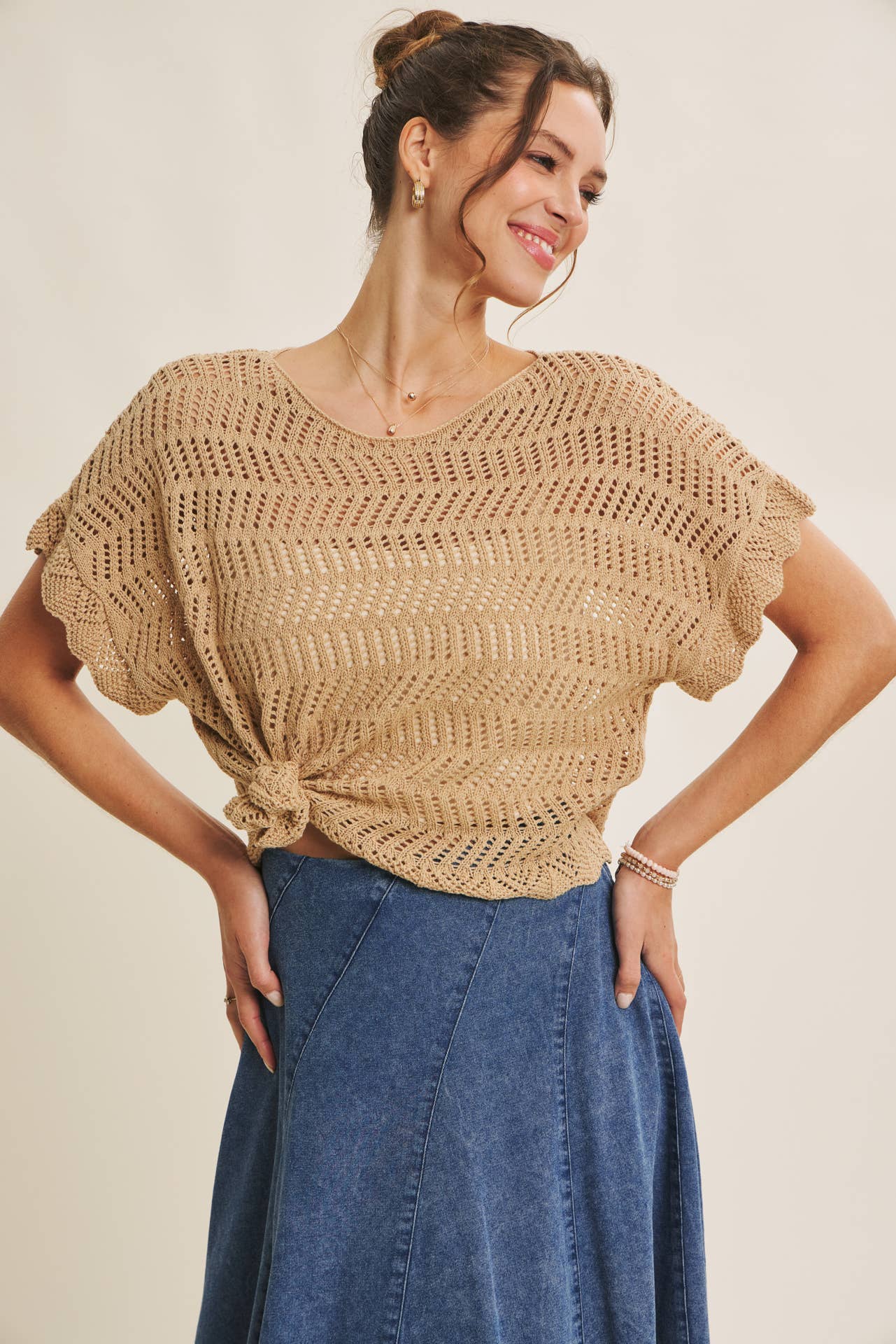 GO-TO AIRY OPEN WEAVE CROCHET SWEATER IN OVERSIZED DRAPE