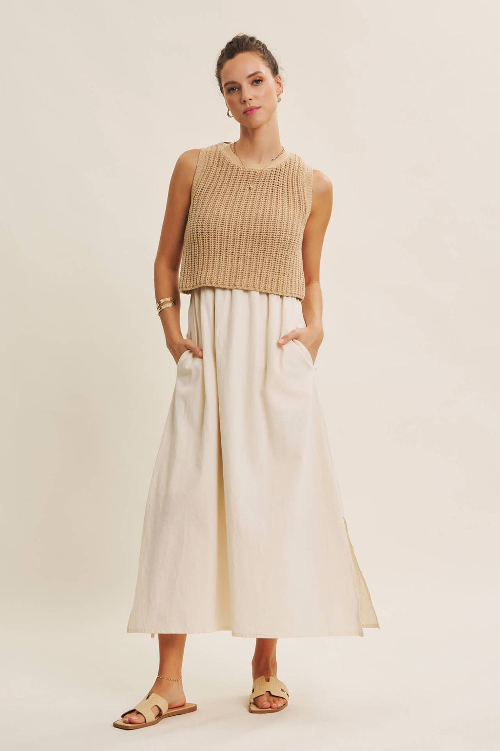 CHUNKY SWEATER TWOFER MIDI DRESS