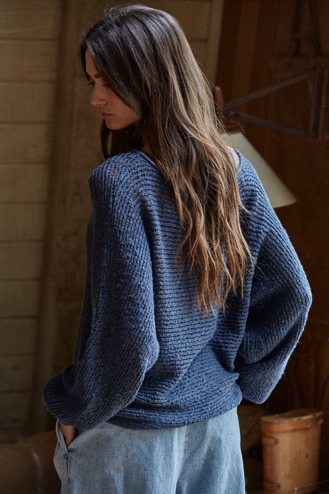 Sweater Knit Crochet Round Neck Long Sleeve Top