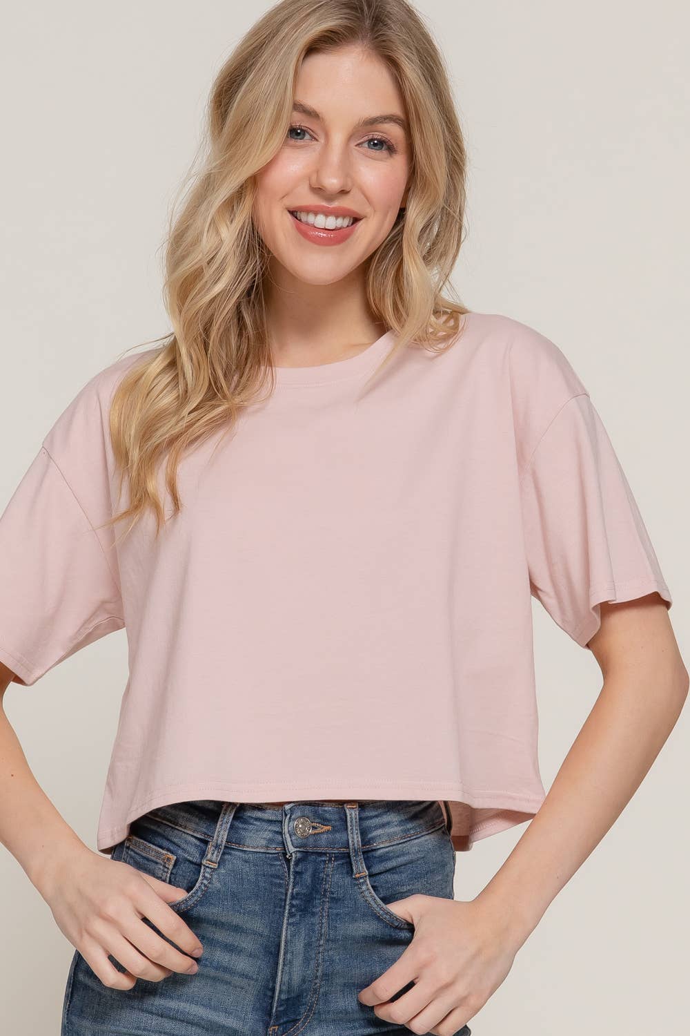 Short Sleeve Crew Neck Oversize Crop Cotton Knit Tee
