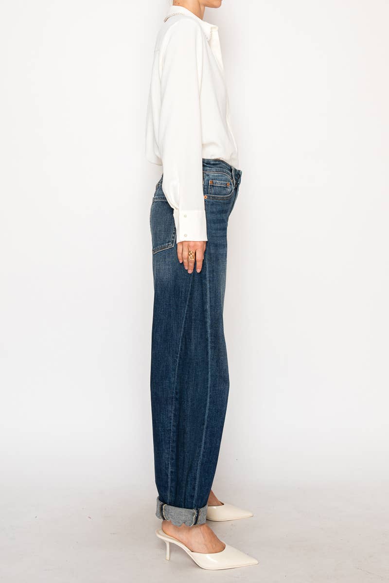 HIGH RISE RELAXED TAPERED DARK WASH BARREL JEANS … PREMIUM