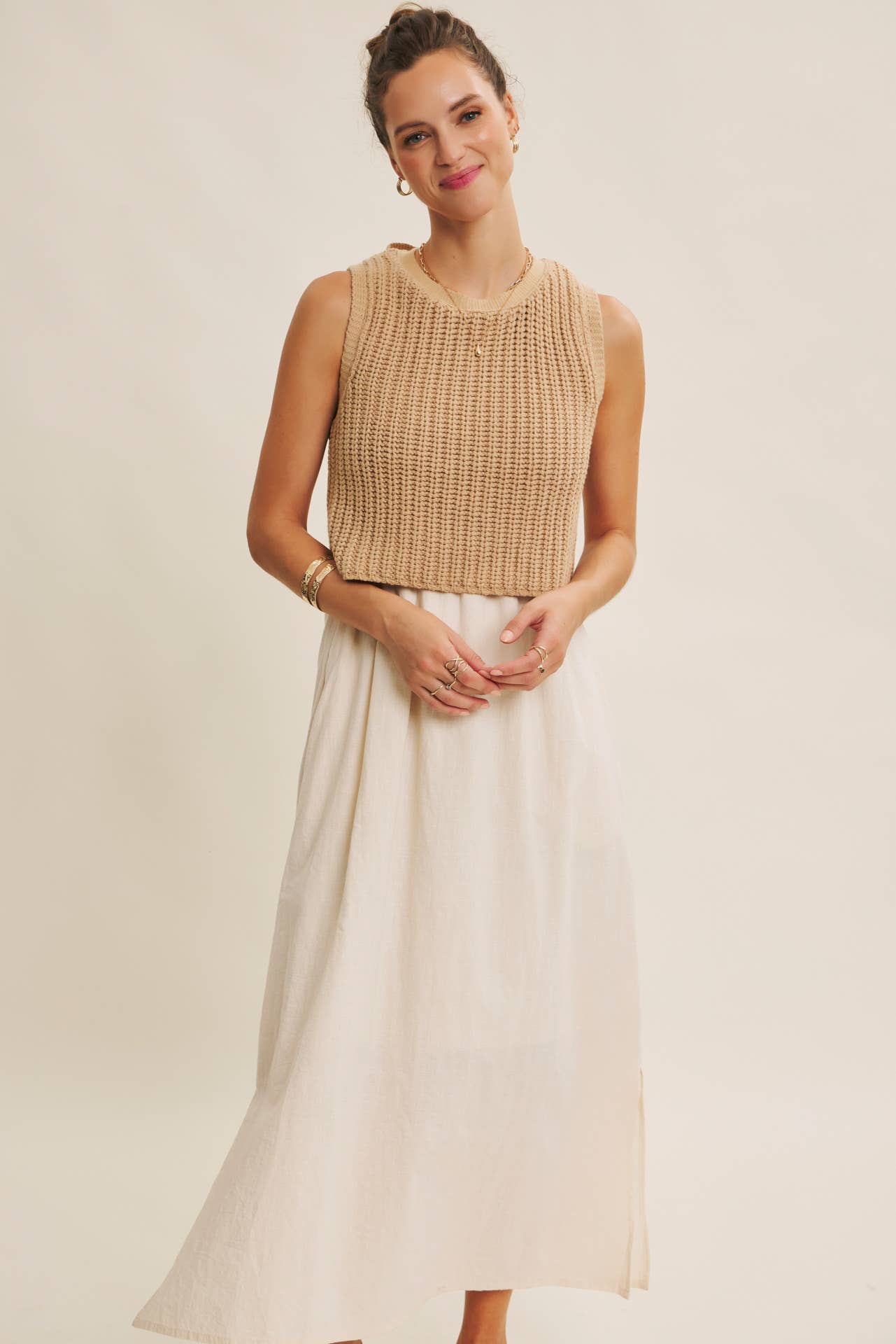 CHUNKY SWEATER TWOFER MIDI DRESS
