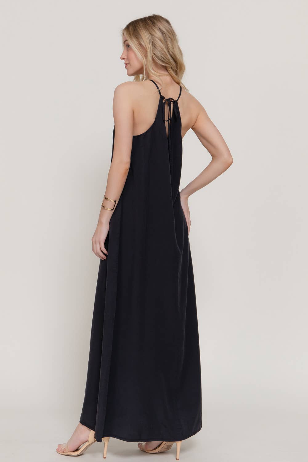 Sleeveless Adjustable Halter Neck  Dress