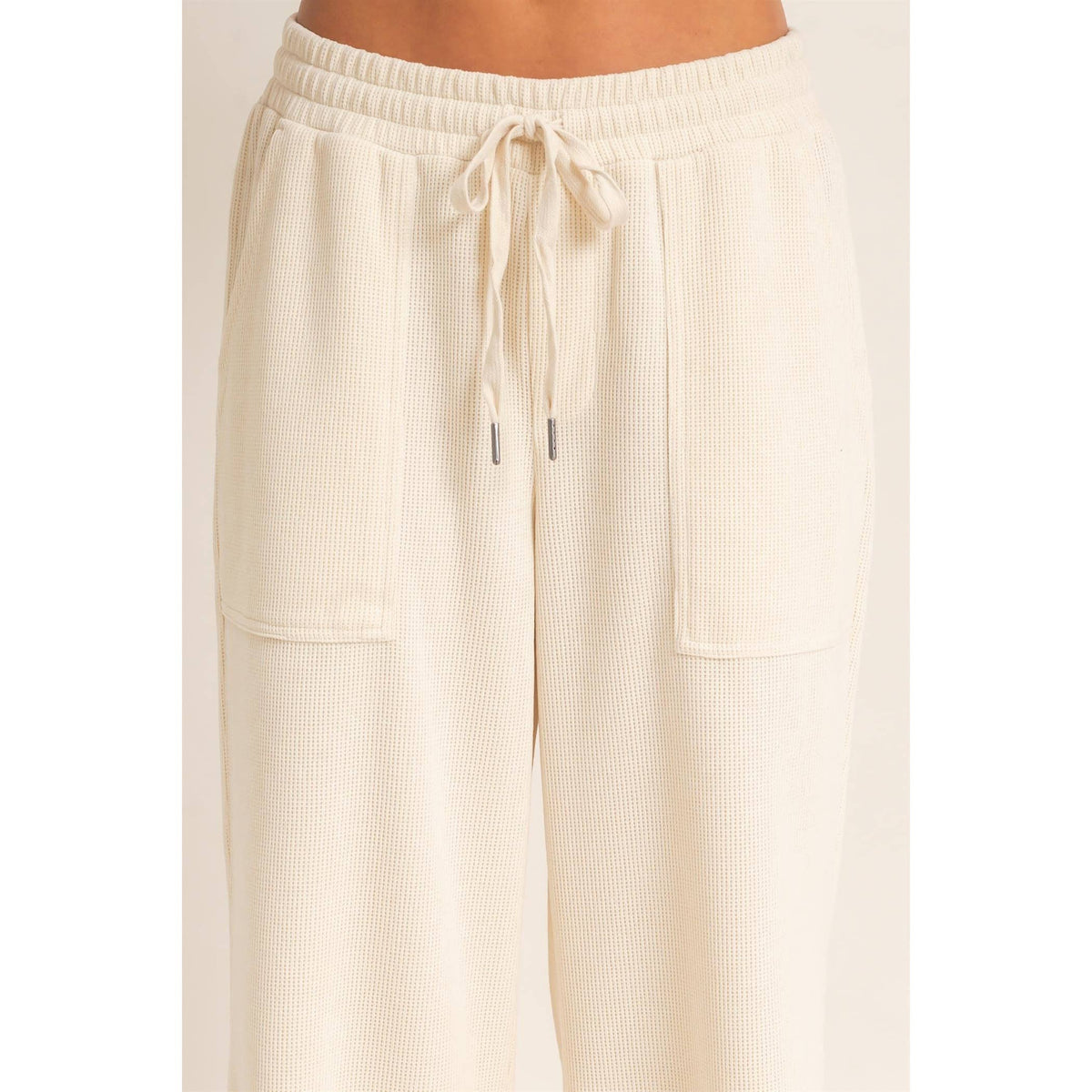 Waffle Knit Drawstring Wide Leg Pants