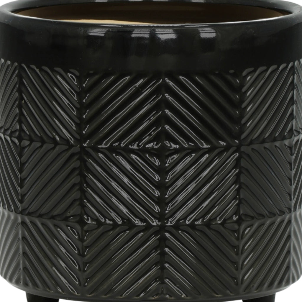 Black Ceramic Round Textured Planter