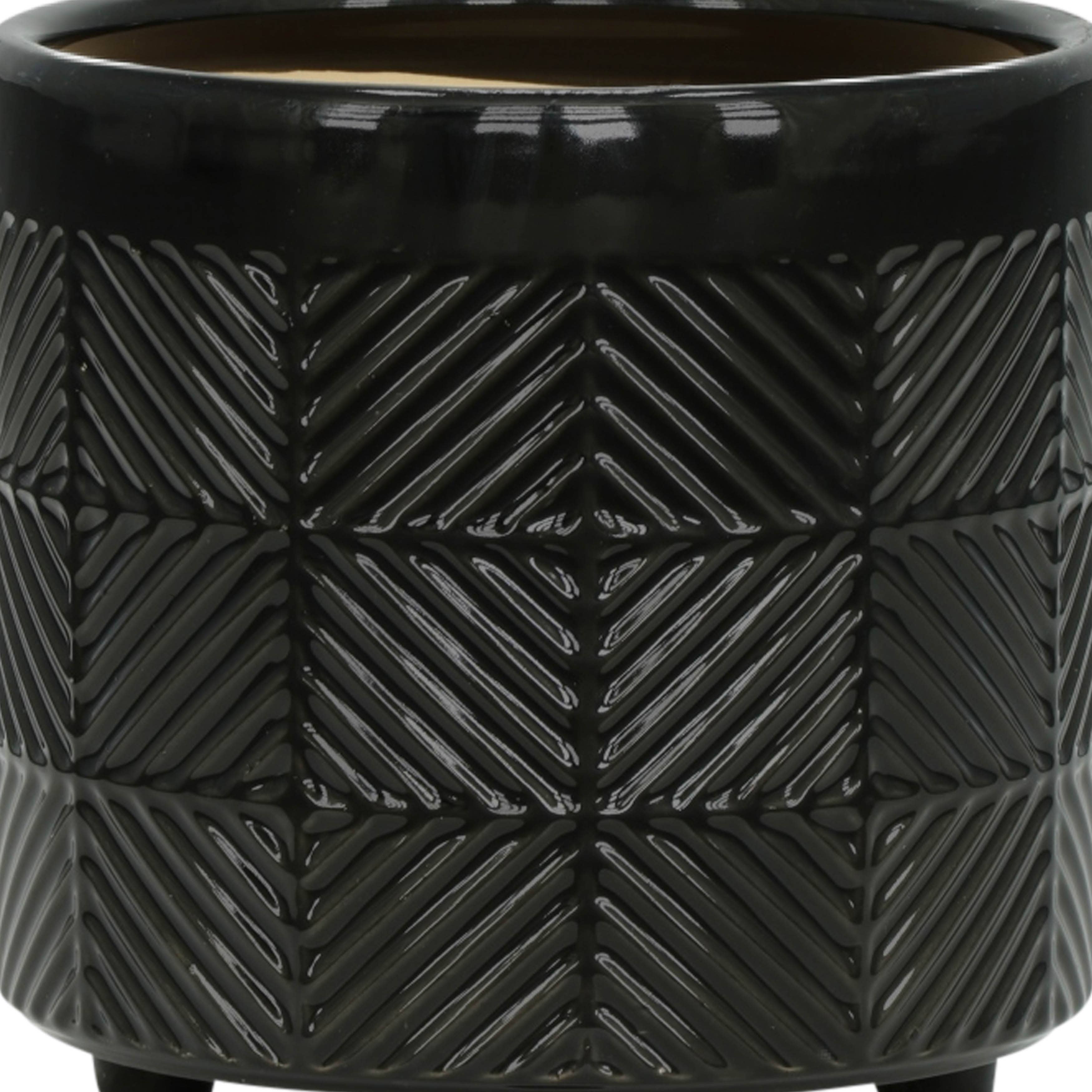 Black Ceramic Round Textured Planter