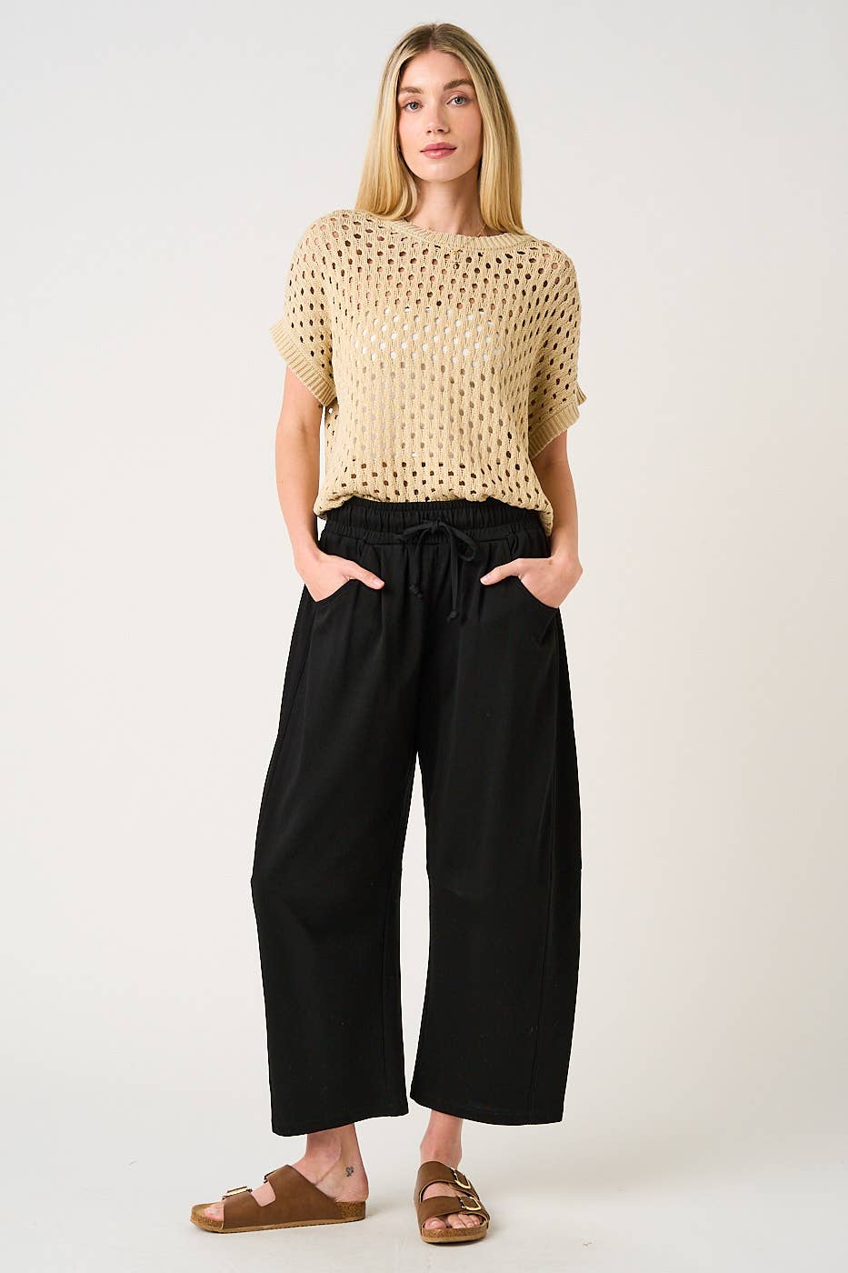 COTTON BARREL LEG PANTS