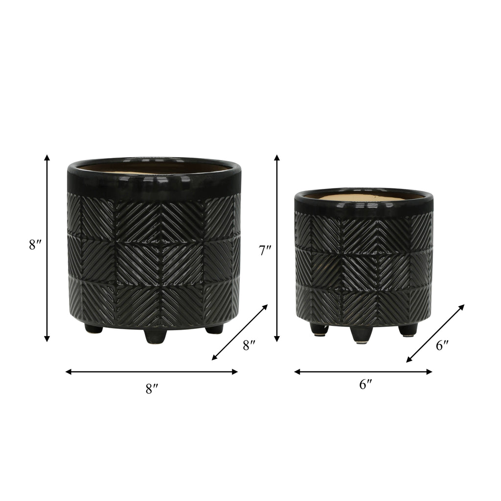 Black Ceramic Round Textured Planter