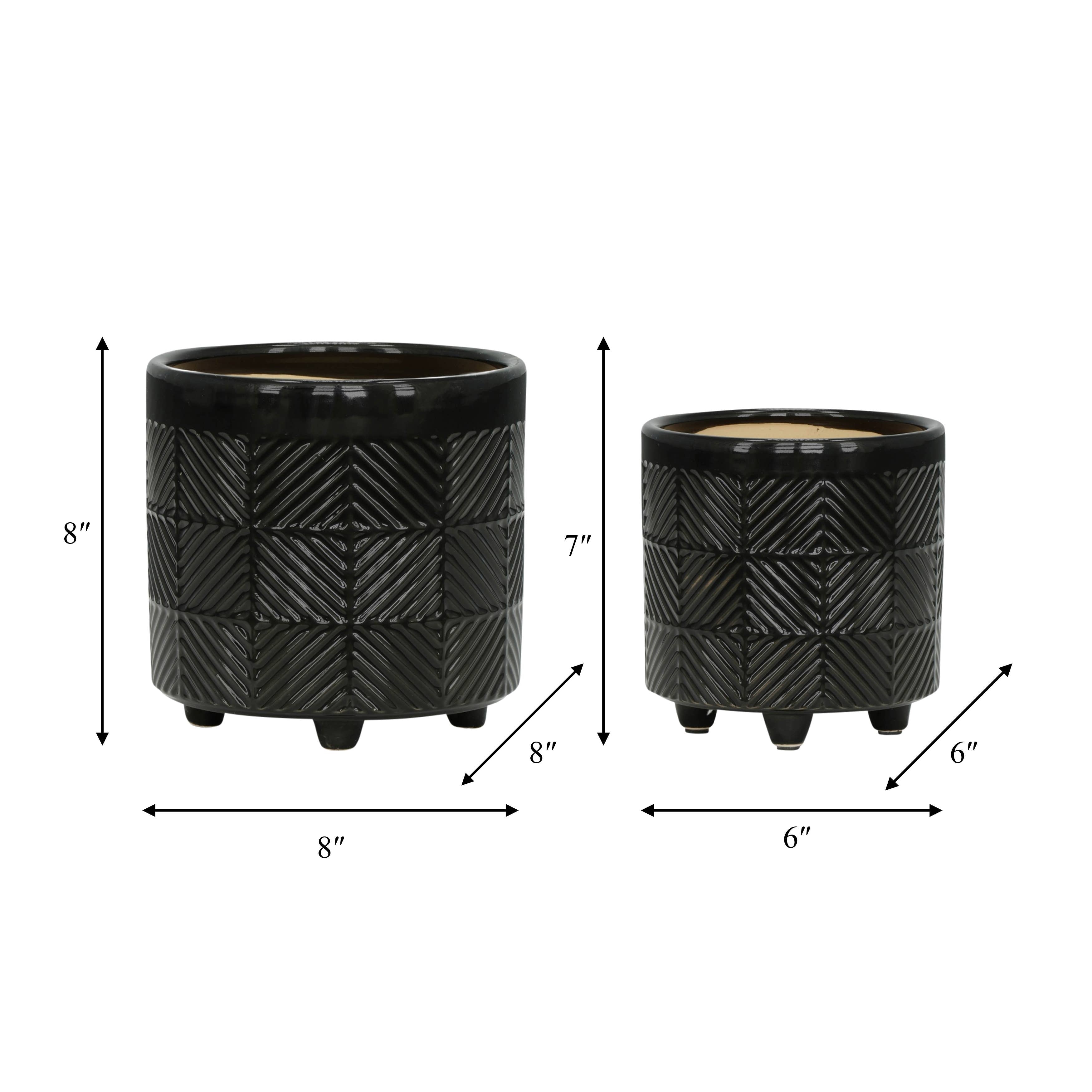 Black Ceramic Round Textured Planter