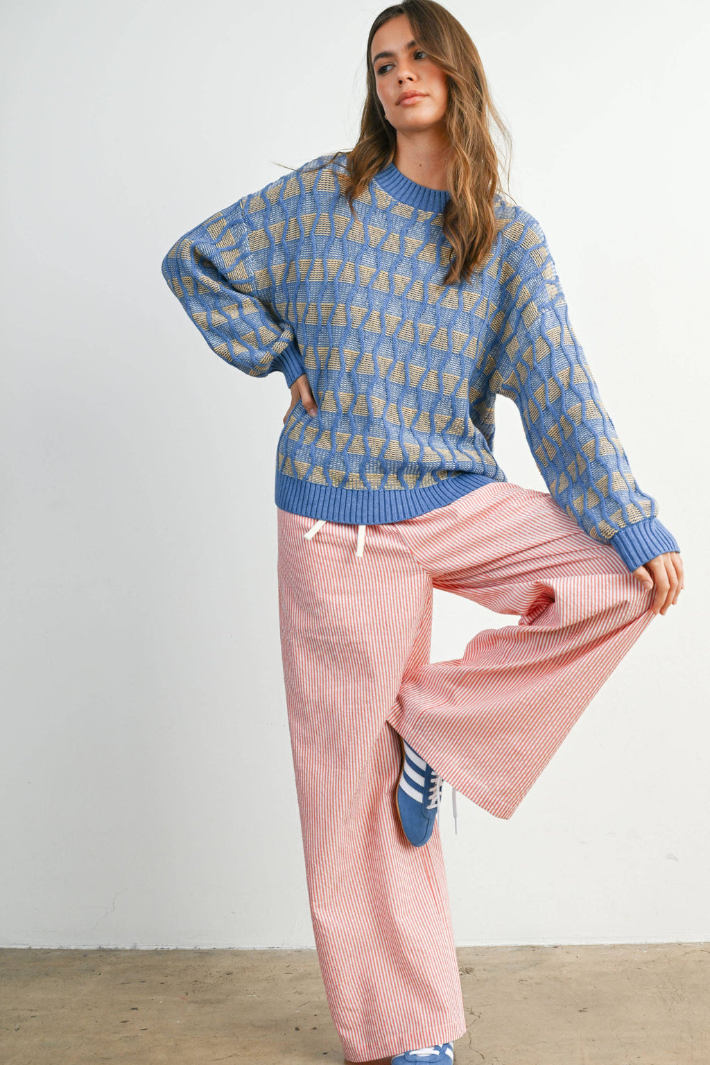 Geometric  Crew Neck Long Sleeve Top - BMW7769