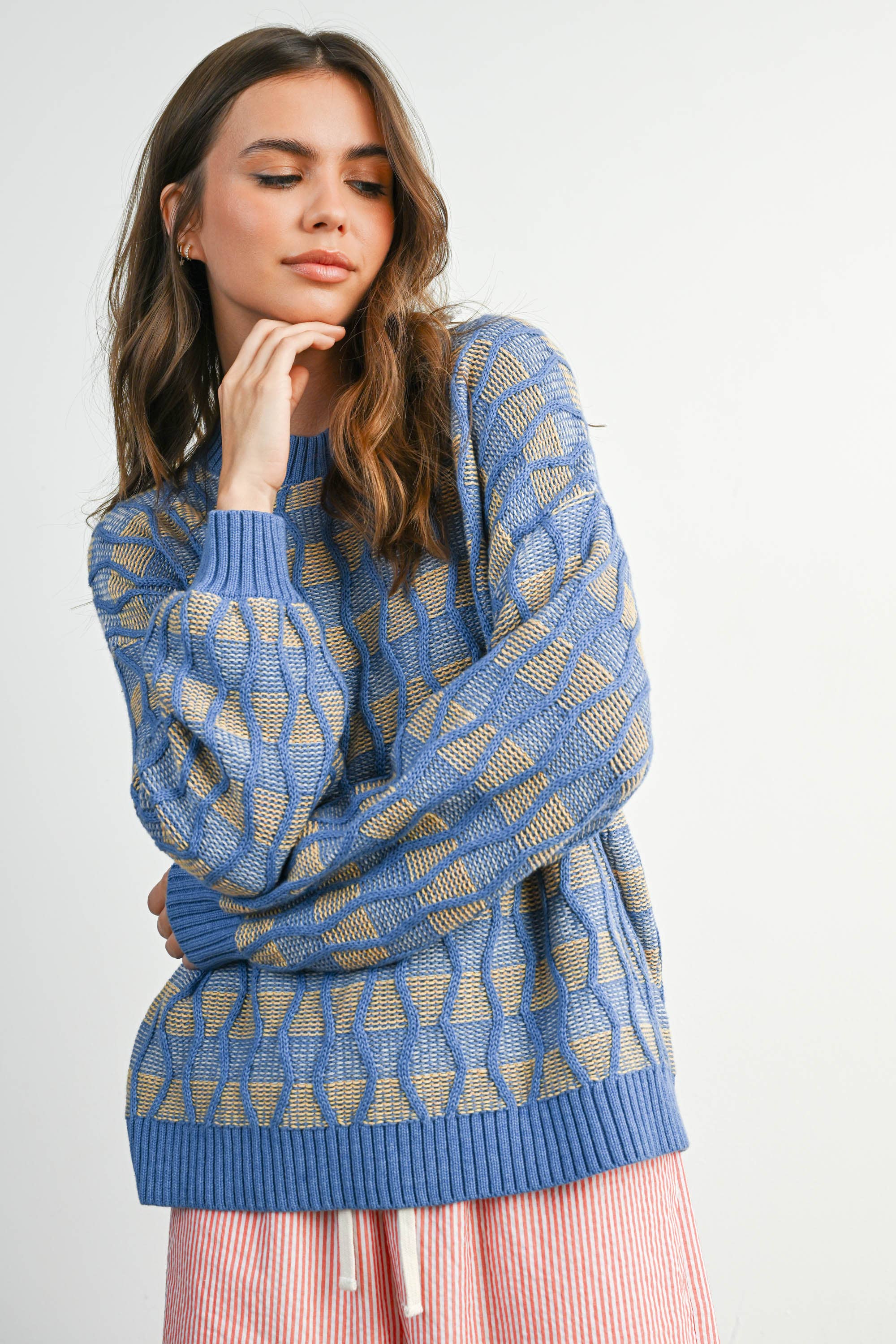 Geometric  Crew Neck Long Sleeve Top - BMW7769