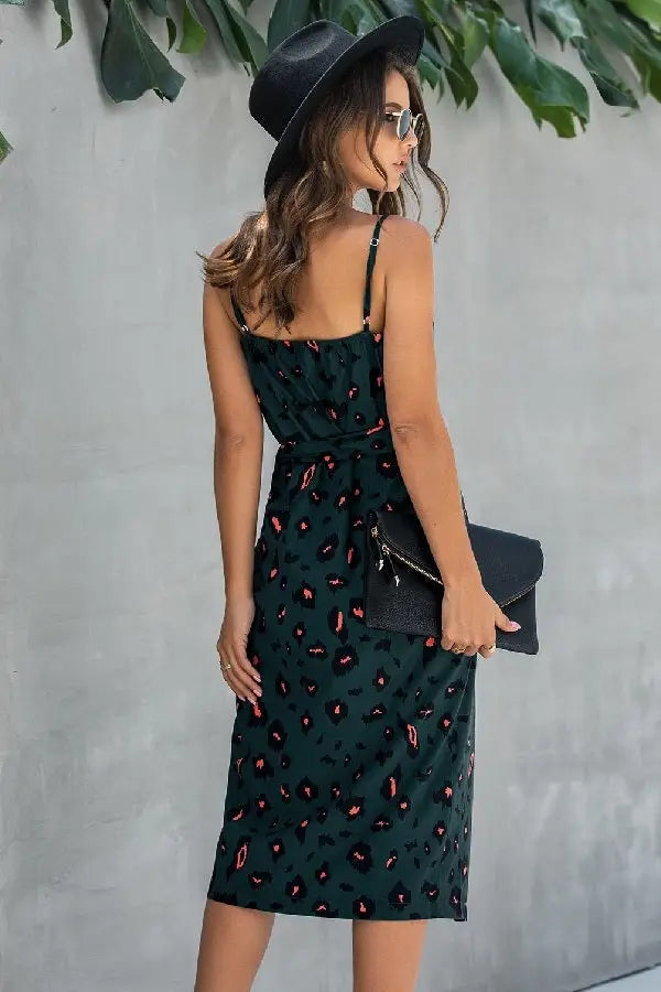 Sleeveless Halter Polka Dot Ruffle Hem Dress