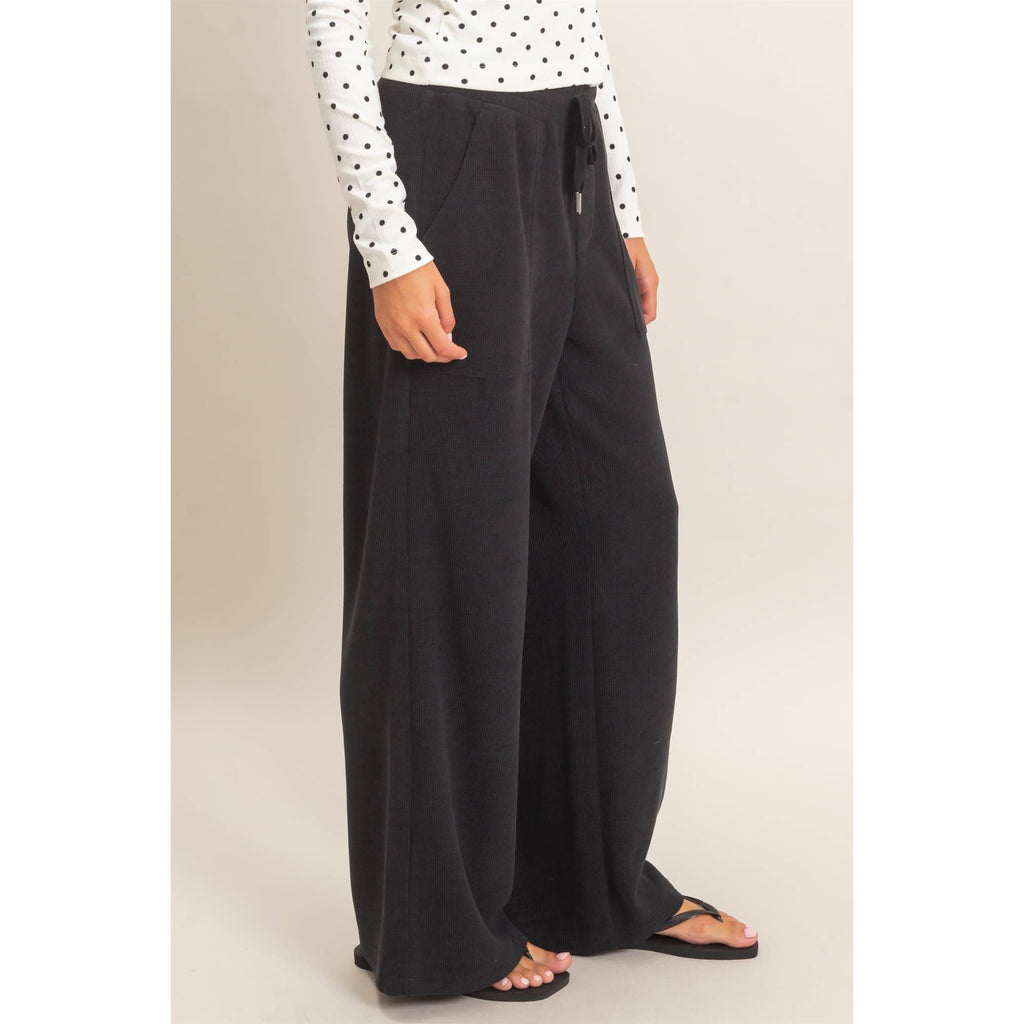 Waffle Knit Drawstring Wide Leg Pants