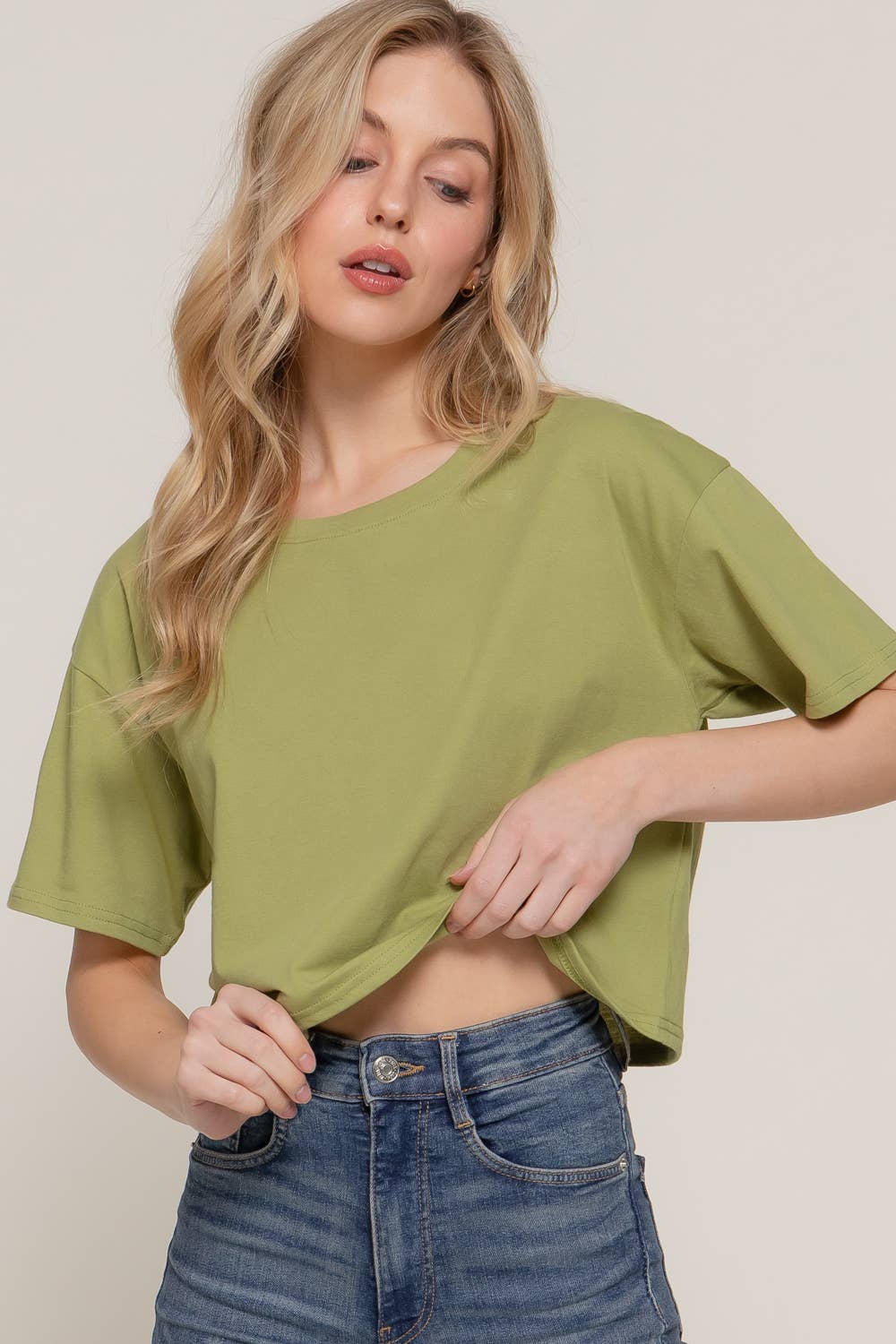 Short Sleeve Crew Neck Oversize Crop Cotton Knit Tee