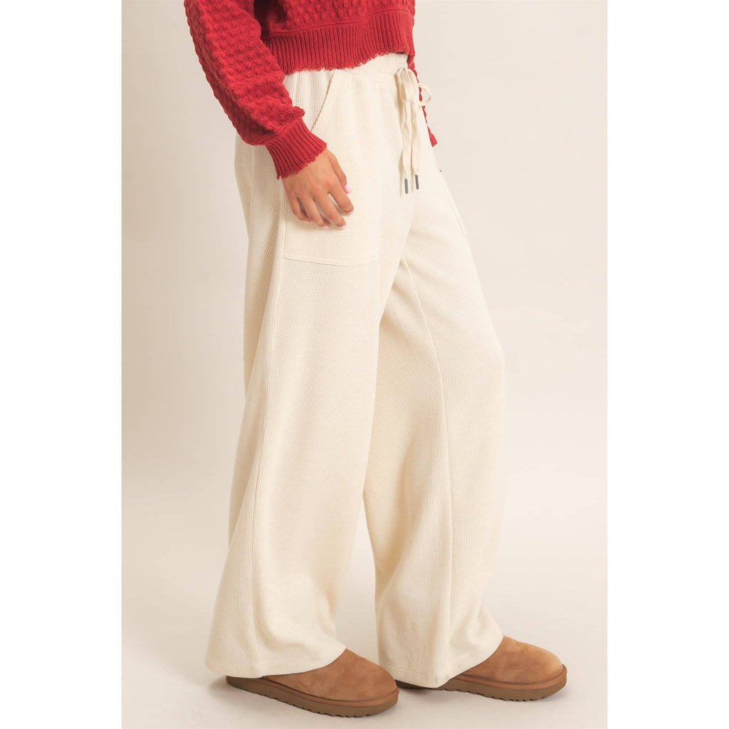 Waffle Knit Drawstring Wide Leg Pants