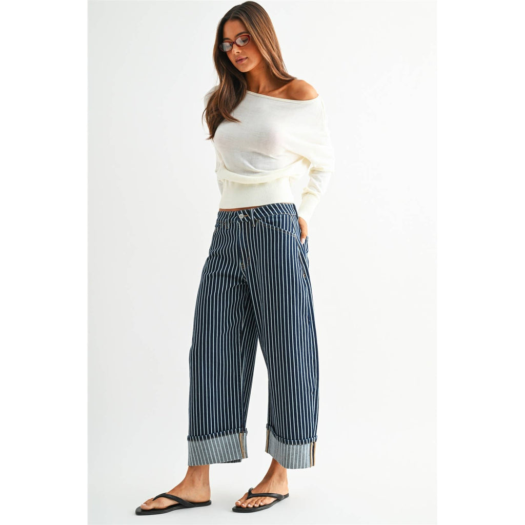 HIGH-RISE BARREL FIT - TUMMY TUCK PIN STRIPE
