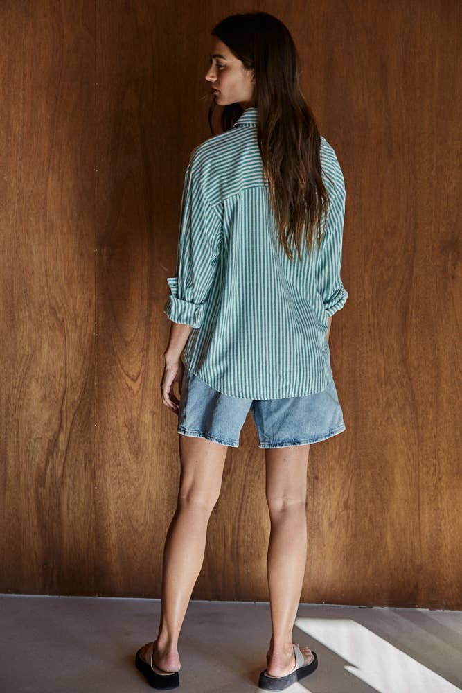 Woven Cotton Collar Neck Button Front Long Sleeve