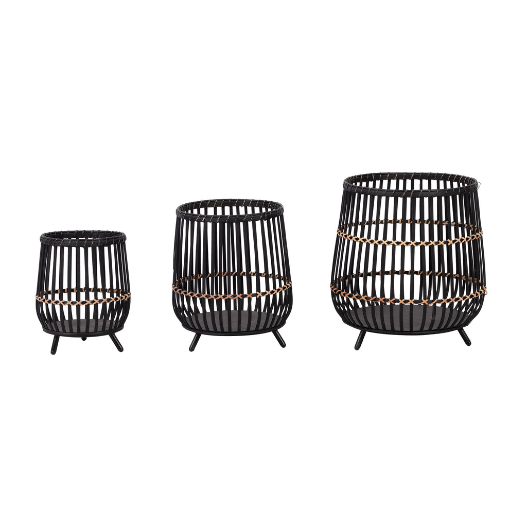 Planters - Black Bamboo Wood Footed, 10/14/17 in.