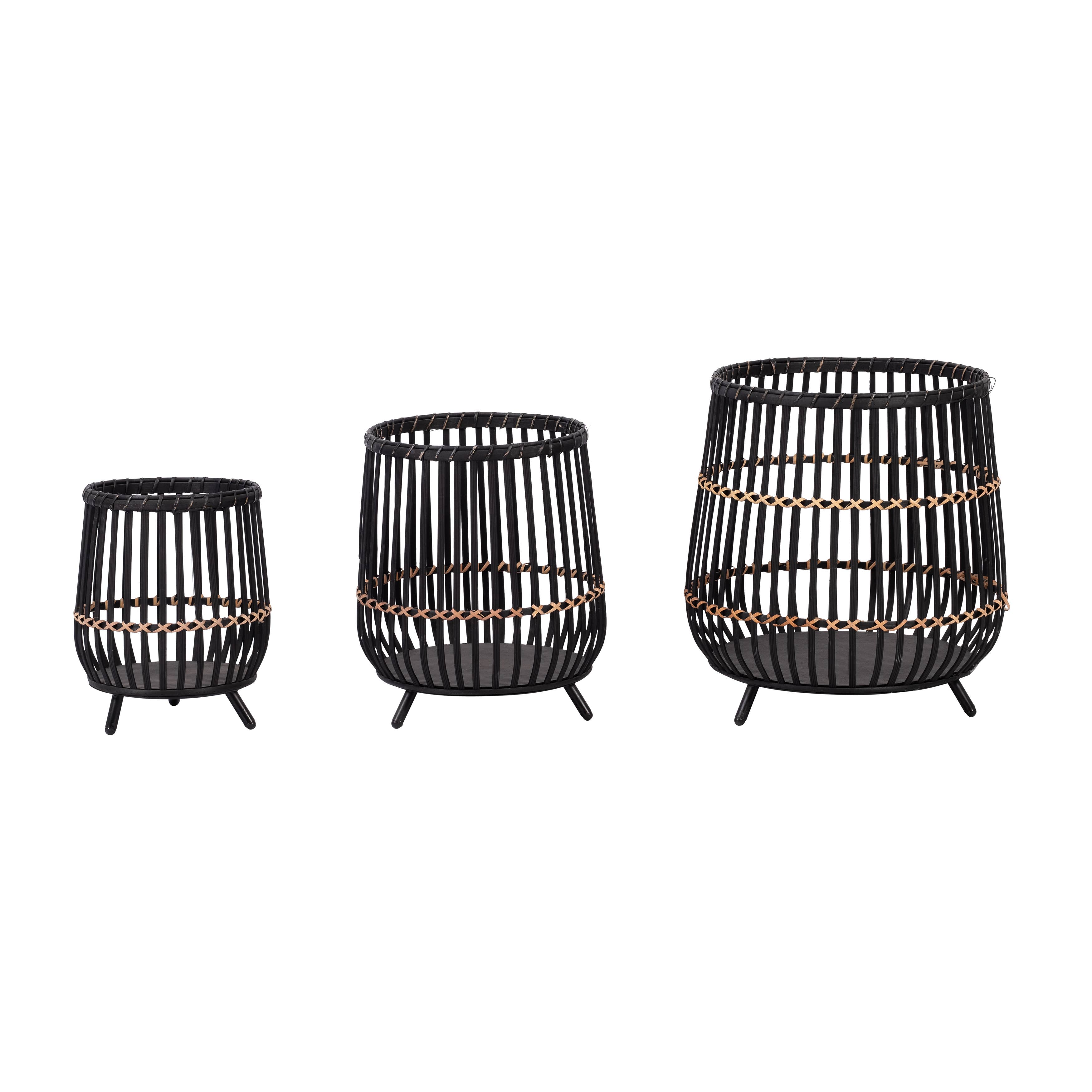 Planters - Black Bamboo Wood Footed, 10/14/17 in.