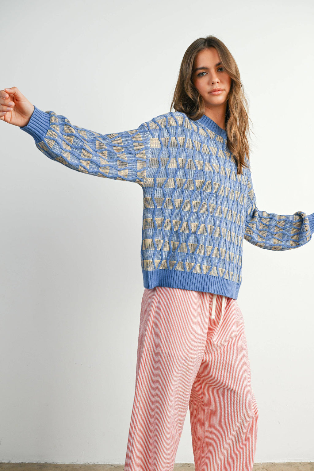 Geometric  Crew Neck Long Sleeve Top - BMW7769
