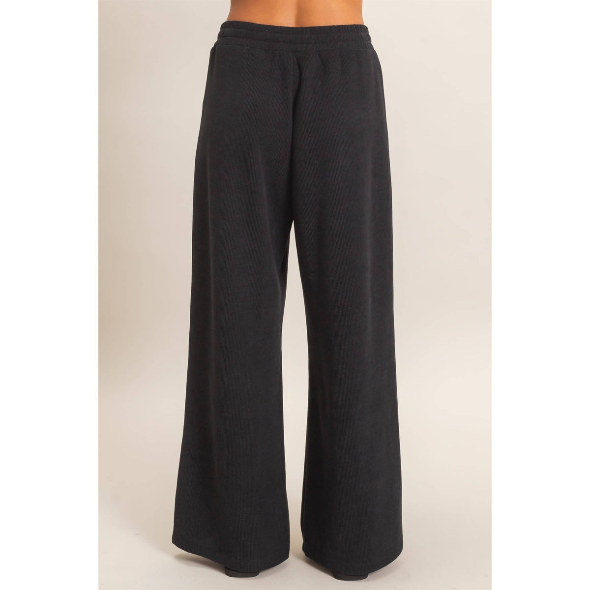 Waffle Knit Drawstring Wide Leg Pants
