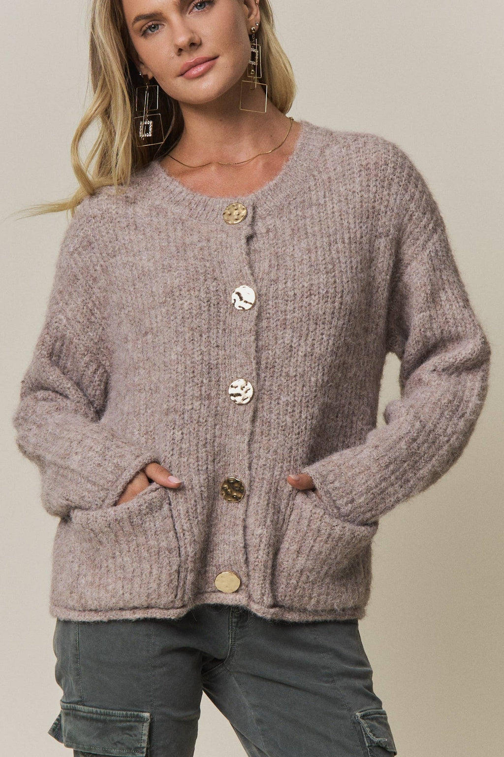 Gold Button Knit Cardigan