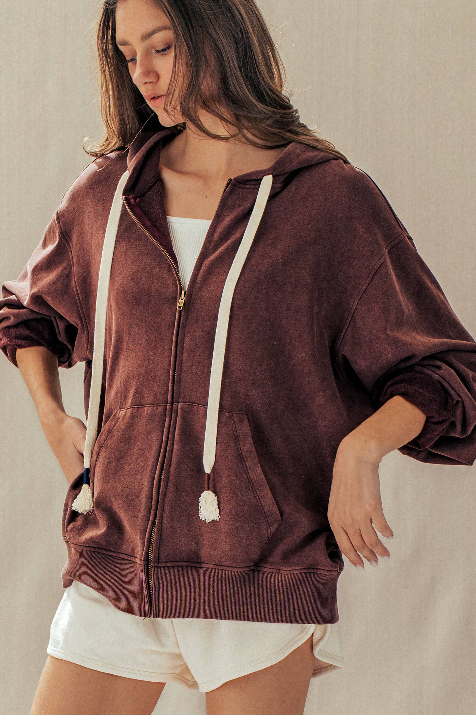 Vintage-Wash Zip-Up Hoodie