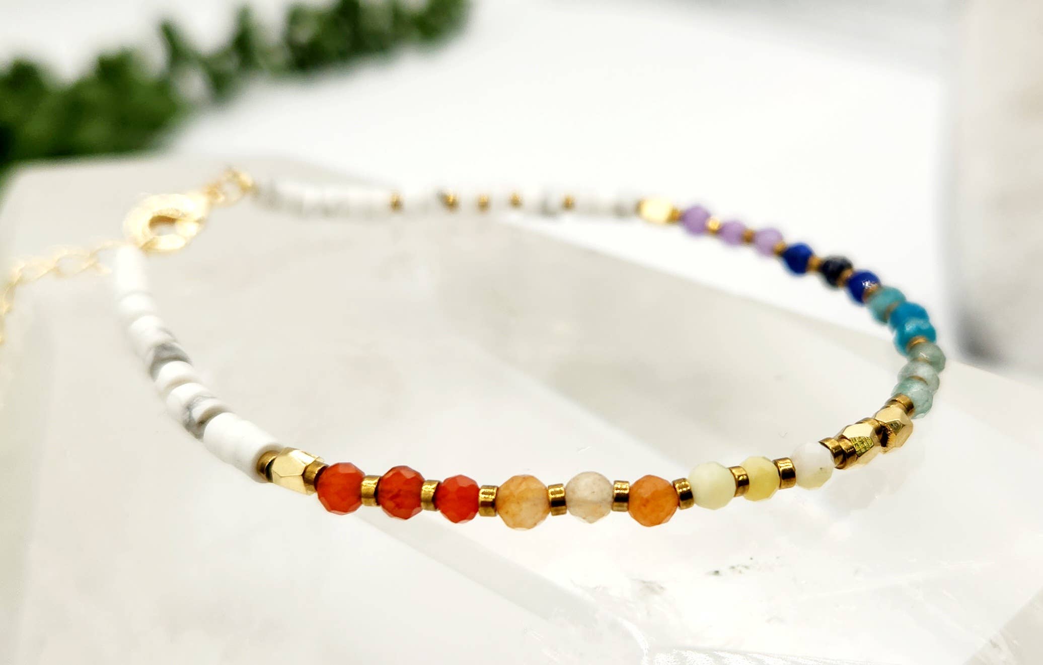CHAKRA-3mm Faceted Gemstone Bracelet with Gold Color Clasp